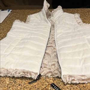 White Puffer Vest with Faux Fur Lining